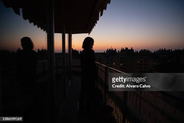 Marta Polo an ICU nurse at the San Jorge Hospital in Huesca, on the terrace of her house before going to work on November 19, 2020 in Huesca, Spain....