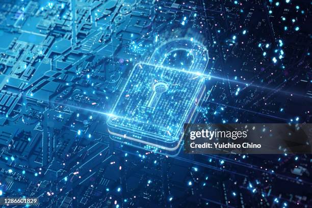 futuristic security padlock and data protection - data privacy foto e immagini stock