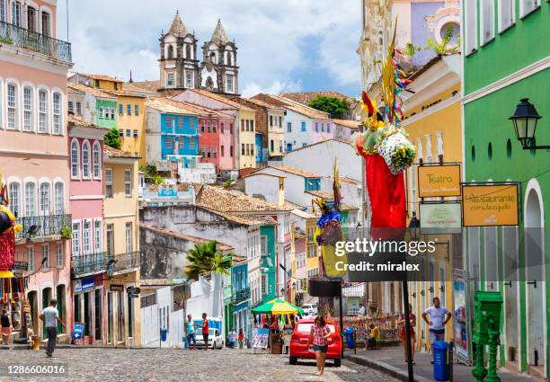 decorated streets in historic center of salvador, bahia, brazil - salvador bahia stock pictures, royalty-free photos & images