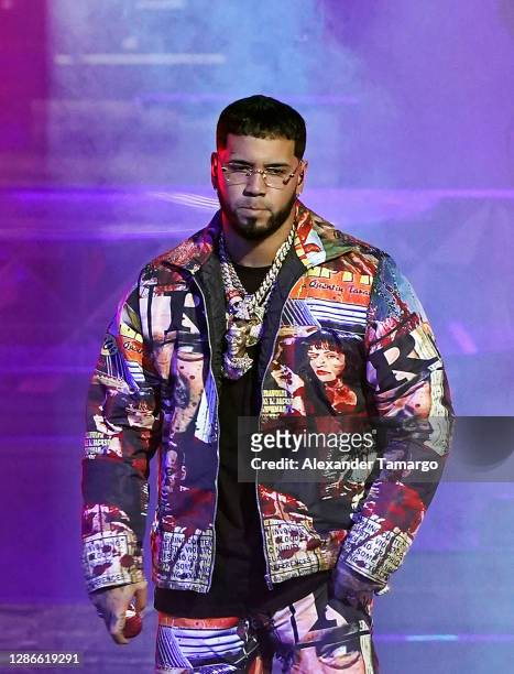 In this image released on November 19 Anuel AA performs at the 2020 Latin GRAMMY Awards on November 17, 2020 in Miami, Florida. The 2020 Latin...