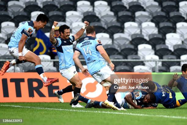 Jone Macilai of Northland scores a try during the Mitre 10 Cup Semi Final match between Otago and Northland at Forsyth Barr Stadium on November 20,...