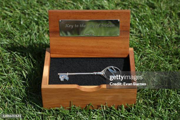 Key to the Nelson City" presented to the Black Ferns by Nelson Mayor Rachel Reese during the New Zealand Black Ferns captain's run at Trafalgar Park...
