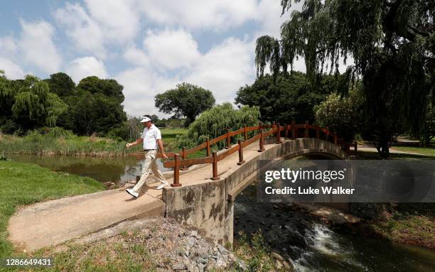 Gonzalo Fernandez-Castano of Spain crosses the bridge to the ninth fairway during the second round of the Joburg Open at Randpark Golf Club on...