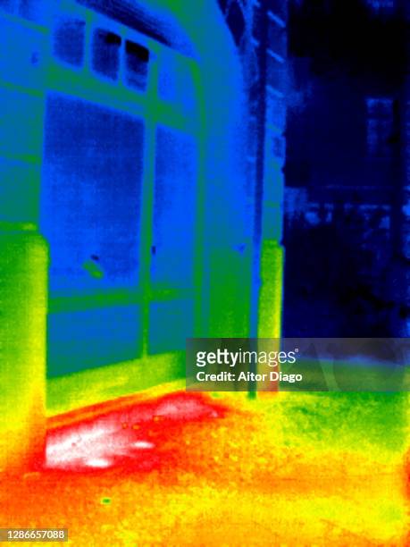 thermal image of the facade of shop window of a building.  germany. - thermal imaging stock pictures, royalty-free photos & images