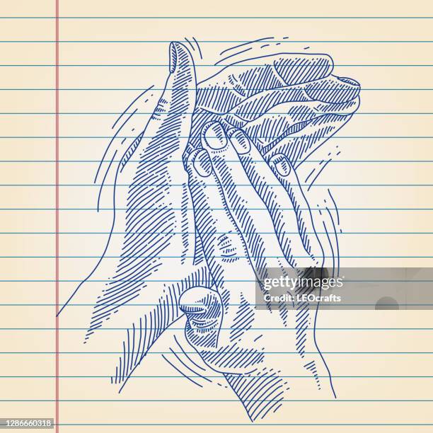 applauding hands drawing on ruled paper - applause hands stock illustrations