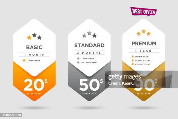 pricing packages comparison stock illustration. pricing table. tariff plans comparison. recommended tariffs, price list banners and prices plan template vector illustration stock illustration - comparison table stock illustrations