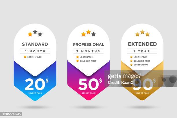 pricing packages comparison stock illustration. pricing table. tariff plans comparison. recommended tariffs, price list banners and prices plan template vector illustration stock illustration - product variation stock illustrations