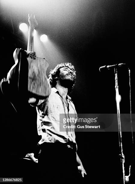 Bruce Springsteen performs on stage with The E Street Band at the Hammersmith Odeon, London, England, on November 18th, 1975. It was their first live...