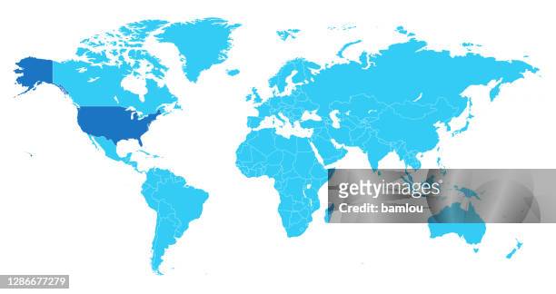 highly detailed world map with focus on usa - country stock illustrations stock illustrations