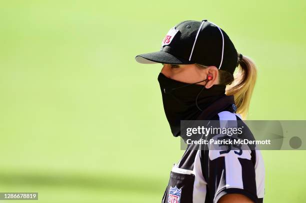 Referee Sarah Thomas looks on before the game between the New York Giants and Washington Football Team at FedExField on November 08, 2020 in...