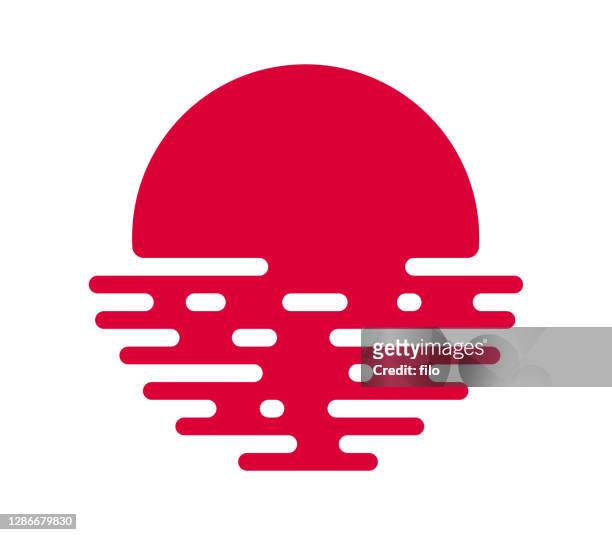 illustrations, cliparts, dessins animés et icônes de coucher du soleil de drapeau japonais - japan