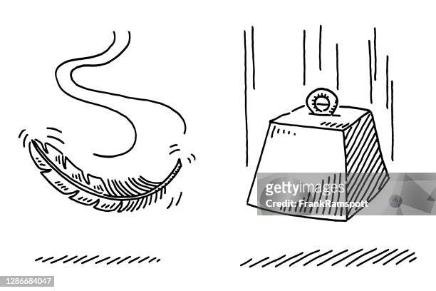 light feather and heavy weight falling drawing - mass unit of measurement stock illustrations