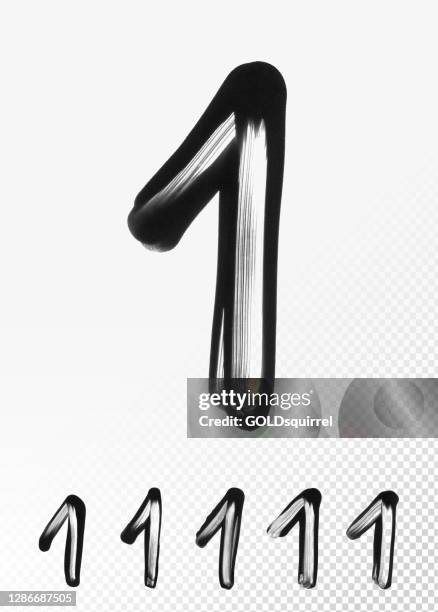 number 1 with one-of-a-kind effect created by using index finger dipped in a thick black paint and smearing it over a white paper background - abstract blurry illustration in vector with visible finger movement and irregular messy paint application - first impression stock illustrations