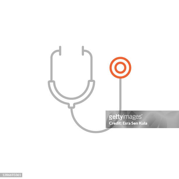 stockillustraties, clipart, cartoons en iconen met stethoscoop pictogram met één lijn met bewerkbare lijn - listening to heartbeat