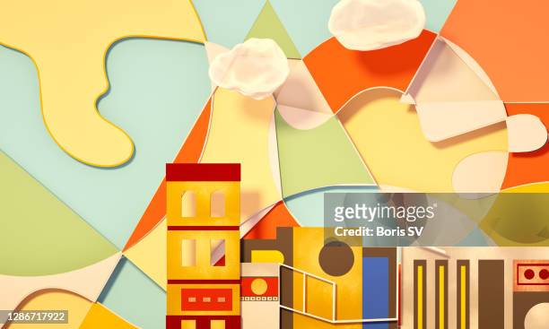modelling cubist city in paper - sweet little models stock pictures, royalty-free photos & images