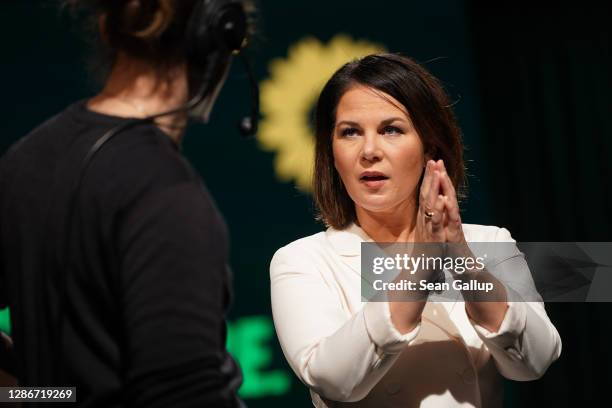 Annalene Baerbock, co-head of the German Greens Party , prepares to speak on the opening day of the three-day Greens Party federal party congress...