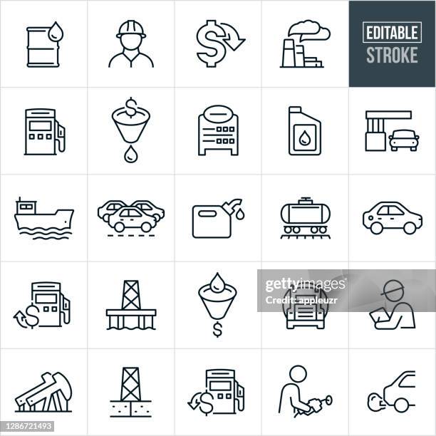 petroleum thin line icons - ediatable stroke - hydraulic fracturing icons stock illustrations