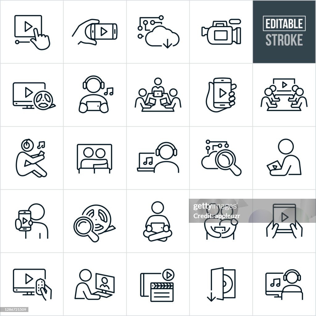 Online Streaming Thin Line Icons - Editable Stroke