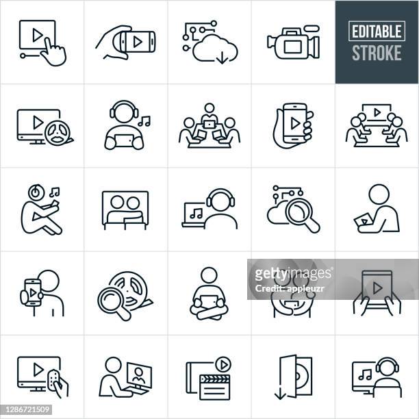 online streaming thin line icons - editable stroke - cloud computing stock illustrations