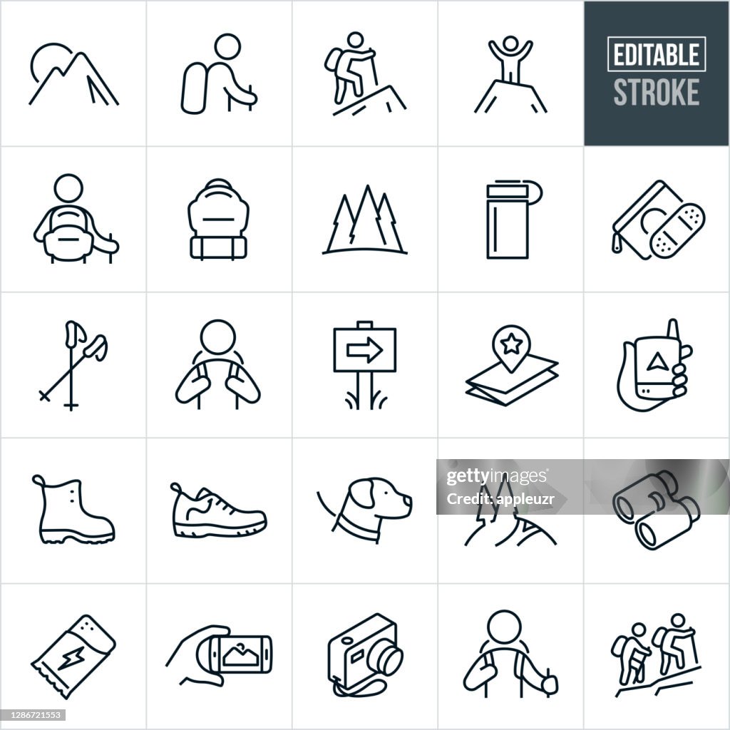 Hiking Thin Line Icons - Editable Stroke