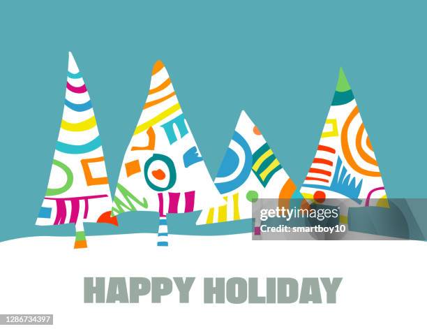 christmas trees - primitive stock illustrations