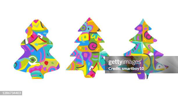 christmas trees - primitive stock illustrations