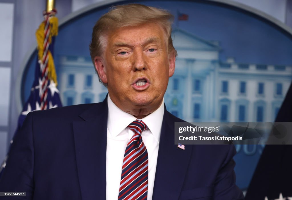 President Trump Speaks To The Press In The White House Briefing Room