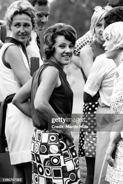 Susie Berning of the United States talks to fellow golfers after winning the 1972 U.S. Women's Open Golf Championship on July 2, 1972 at the Winged...