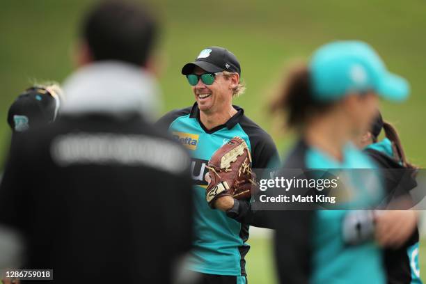 Heat head coach Ashley Noffke looks on prior to the Women's Big Bash League WBBL match between the Melbourne Stars and the Brisbane Heat at Drummoyne...