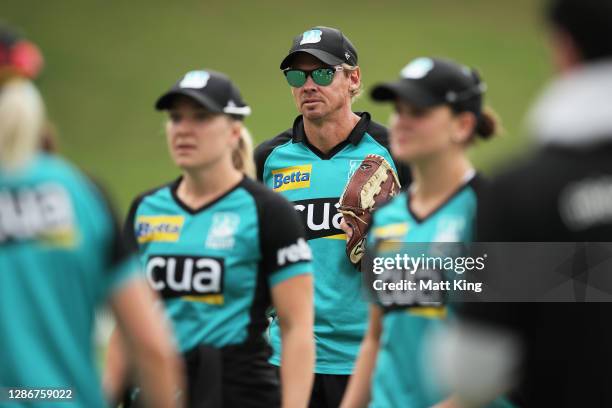 Heat head coach Ashley Noffke looks on prior to the Women's Big Bash League WBBL match between the Melbourne Stars and the Brisbane Heat at Drummoyne...