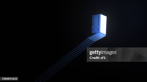 the door to success in the dark - glowing doorway stock pictures, royalty-free photos & images