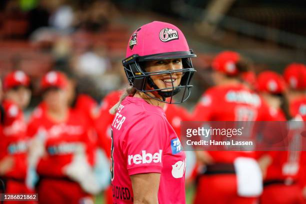 Ellyse Perry of the Sixers during the Women's Big Bash League WBBL match between the Sydney Sixers and the Melbourne Renegades at North Sydney Oval,...