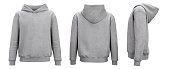 Grey hoodie template. Hoodie sweatshirt long sleeve with clipping path, hoody for design mockup for print, isolated on white background.