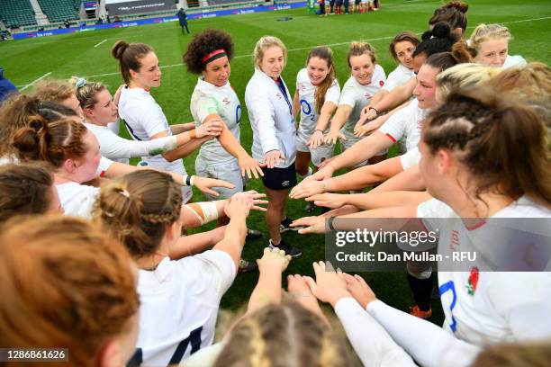 England players put their hands in the middle following their sides victory in the Autumn International match between England Women and France Women...