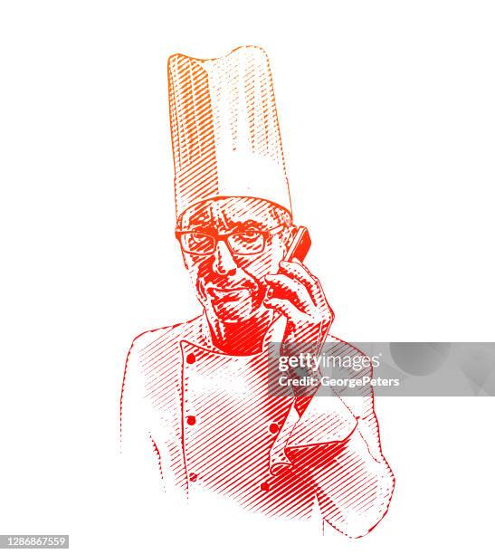 frustrated chef using mobile phone - essential workers vector stock illustrations