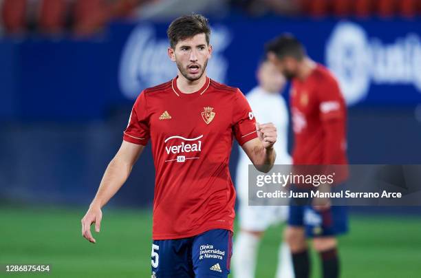 David Garcia of CA Osasuna celebrates after scoring goal during the La Liga Santander match between C.A. Osasuna and SD Huesca at Estadio El Sadar on...