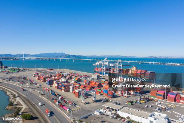 aerial view of port of oakland - oakland stock pictures, royalty-free photos & images