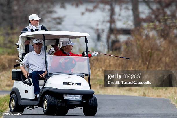 President Donald Trump golfs at Trump National Golf Club on November 21, 2020in Sterling, Virginia. Trump went golfing as he continues to challenge...
