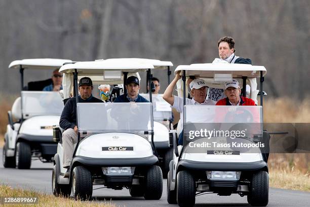 President Donald Trump golfs at Trump National Golf Club on November 21, 2020in Sterling, Virginia. Trump went golfing as he continues to challenge...