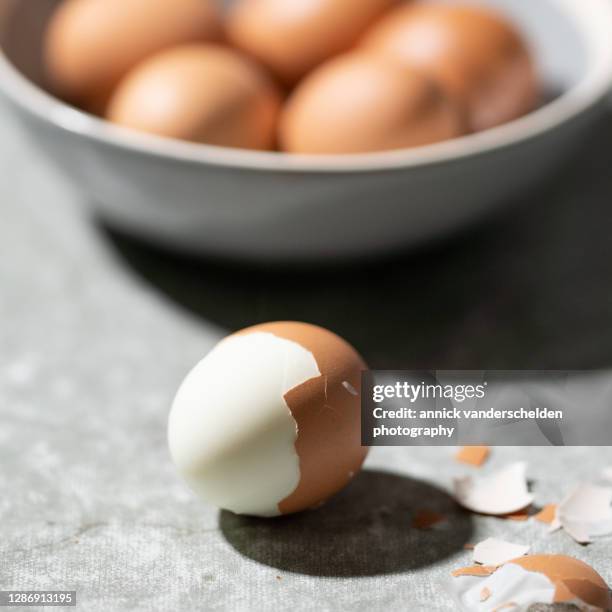 eggs - gekochtes ei stock-fotos und bilder