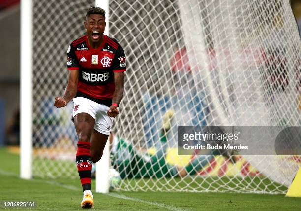 Bruno Henrique of Flamengo celebrates after scoring the first goal of his team during a match between Flamengo and Coritiba as part of 2020...