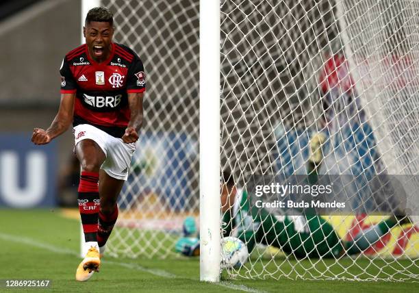 Bruno Henrique of Flamengo celebrates after scoring the first goal of his team during a match between Flamengo and Coritiba as part of 2020...