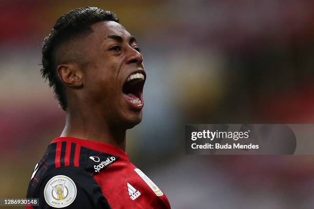 Bruno Henrique of Flamengo celebrates after scoring his team's first goal during a match between Flamengo and Coritiba as part of 2020 Brasileirao...