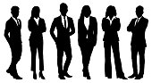 Silhouette of business people posing isolated on white