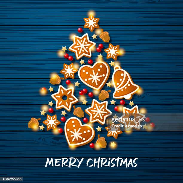 gingerbeard cookies christmas tree - christmas table stock illustrations
