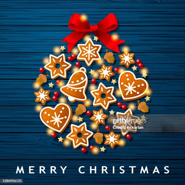 gingerbeard cookies christmas bauble - shiny table stock illustrations