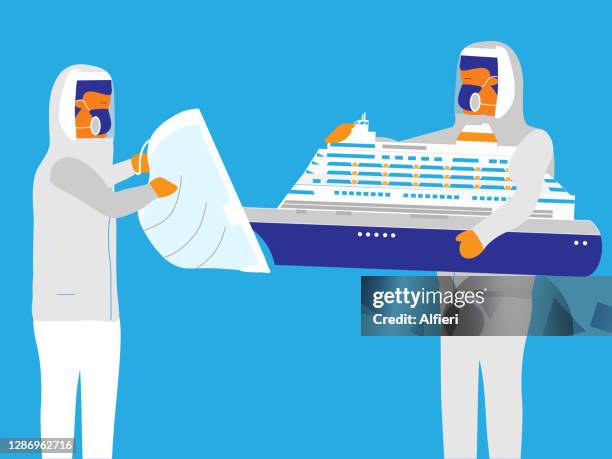 mask on cruise ship - travel agent stock illustrations