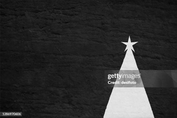 black coloured gradient effect textured vector grunge christmas backgrounds with one triangle shaped xmas tree and a star at the top - graffiti wall stock illustrations