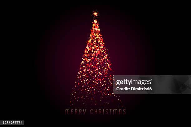 frohe weihnachten grußkarte. magischer weihnachtsbaum aus blauer ampel auf dunklem hintergrund - pracht tanne stock-grafiken, -clipart, -cartoons und -symbole