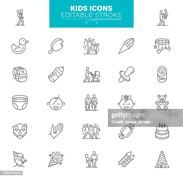 kids line icons - editable stroke. for mobile and web. - babys dummy stock illustrations
